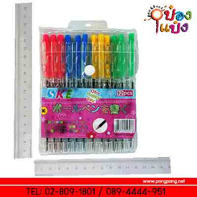 *ปากกาลูกลื่นแบบกดใส 12แท่ง 