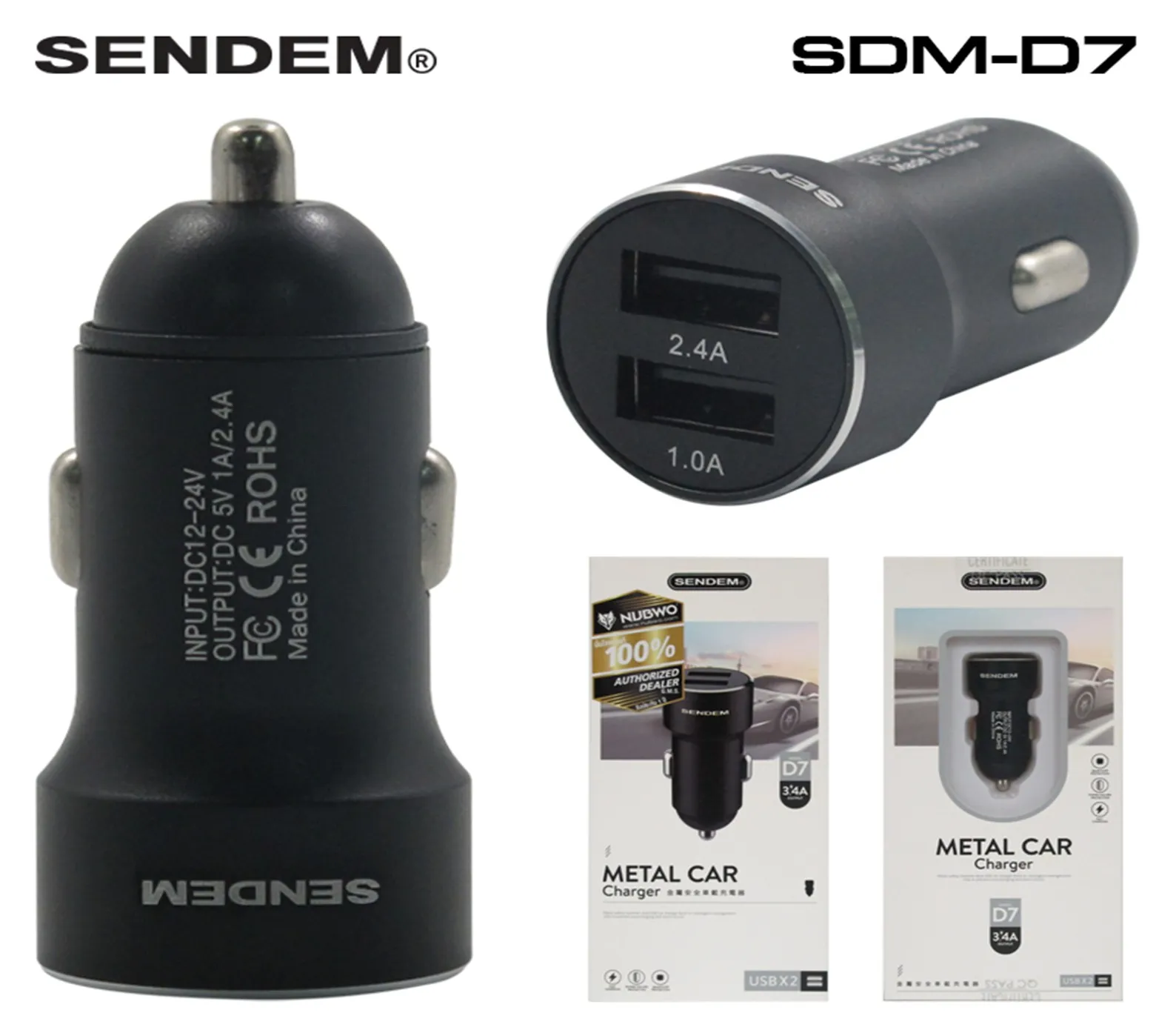หัวชาร์ทในรถ CAR CHARGER SENDEM 2 ช่อง 1A-2.4A (1*12)