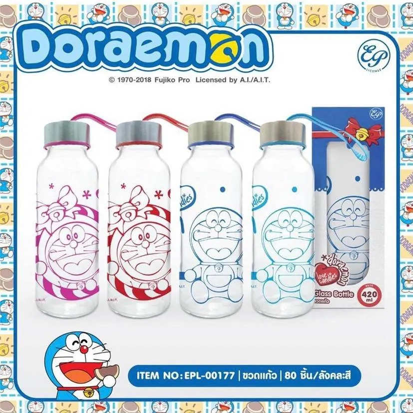 ขวดน้ำแก้ว DORAEMON (1*80)  910-EPL-00177  **ขายยกลัง**  ลิขสิทธ์ถูกต้อง
