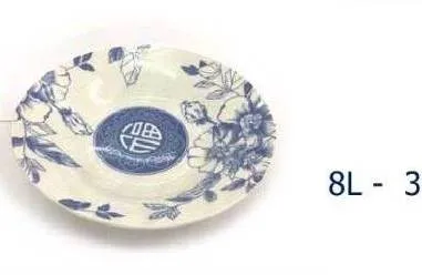 จานกระเบื้องลึก 8นิ้ว พื้นน้ำเงินลายดอกไม้ หลังพื้นขาว 1*60#CB1008-03   (ขายยกลัง 960 บาท)
