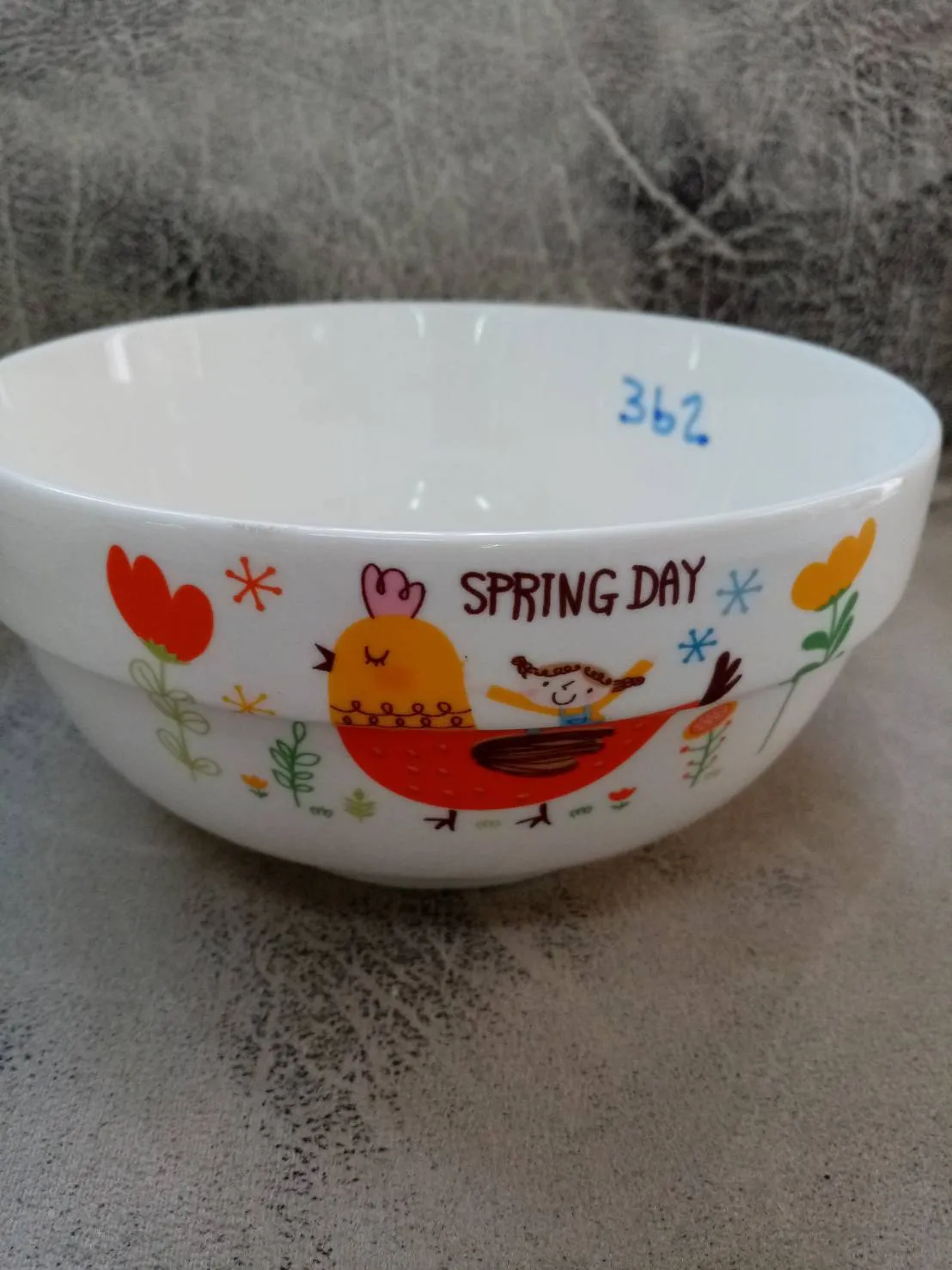 ชามกระเบื้อง 6 นิ้ว ลายนก  มีขอบ (1*60) **ขายยกลัง 1000 บาท**