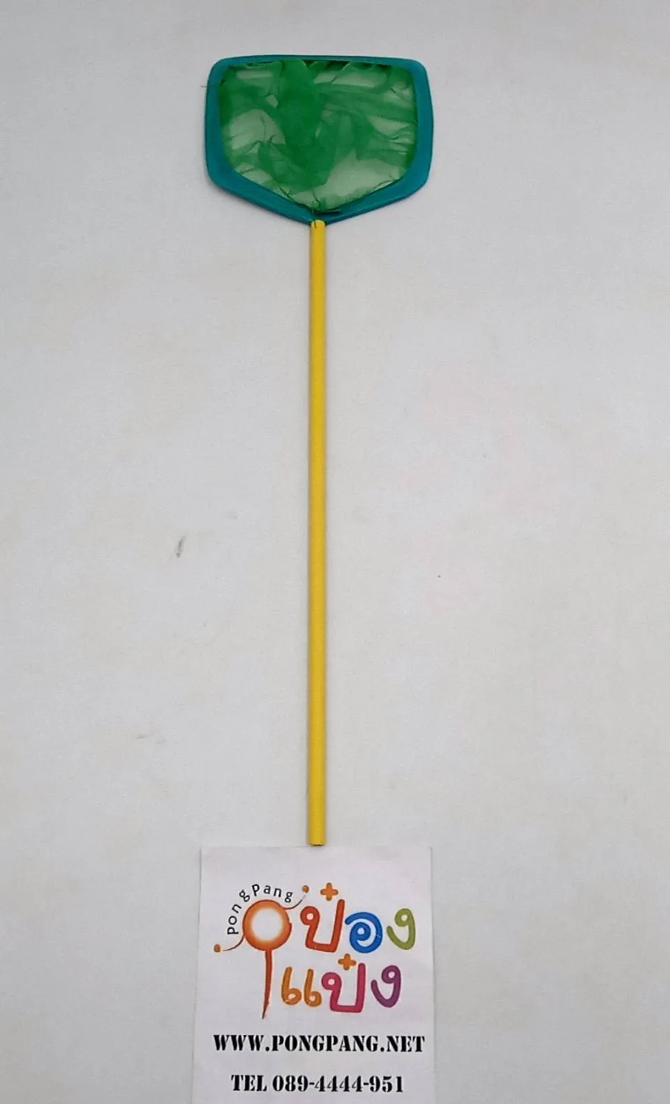 กระชอนตักปลา ผ้าสี ขอบเขียว  สี่เหลี่ยม  5.5นิ้ว ด้ามPVC  สินค้า 10บาท
