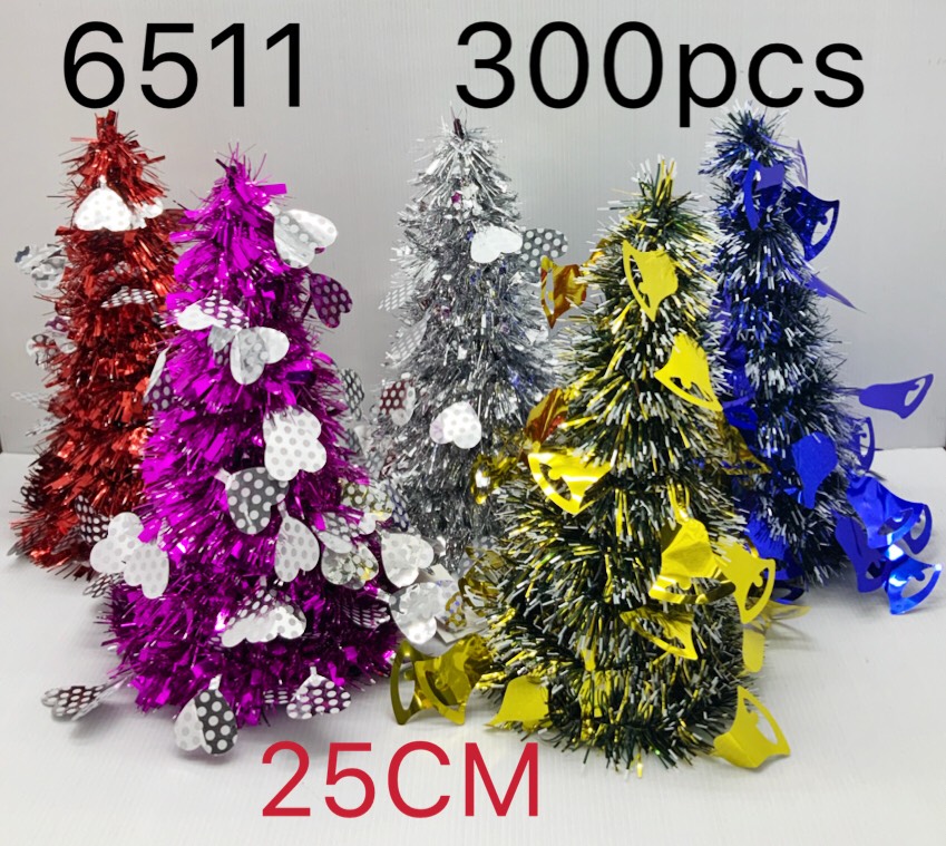 พุ่มสายรุ้ง รูปต้นคริสมาสหัวใจลายจุด-ระฆังสี 25cm 1*300