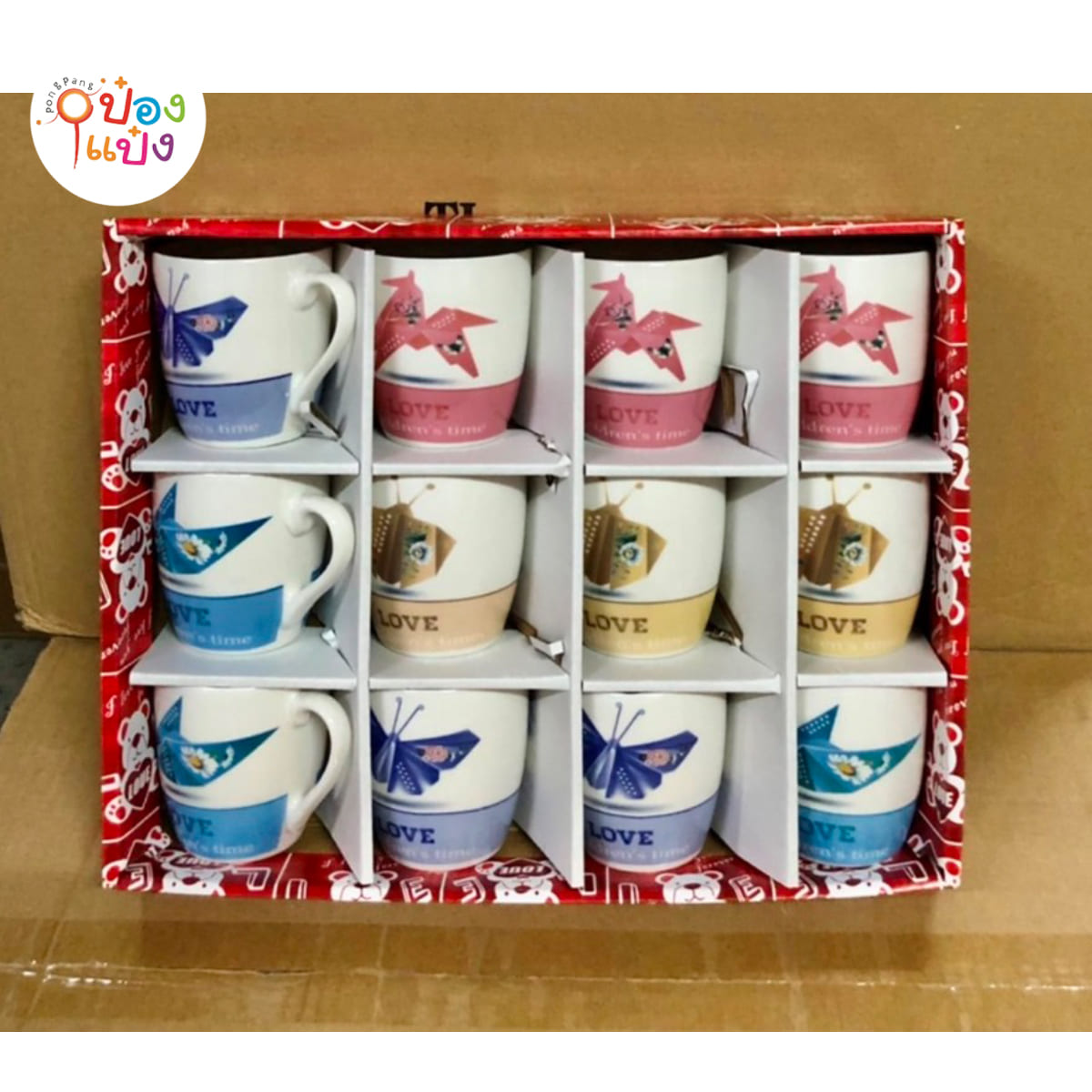 แก้วเซรามิก ลายผีเสื้อ นก คละสี 