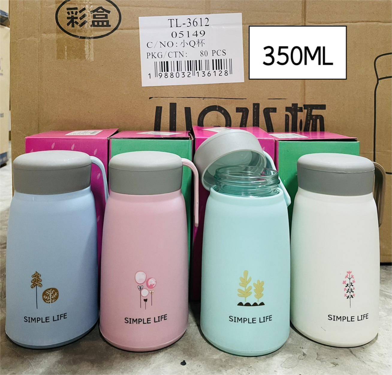 กระบอกแก้วน้ำ ฝาเทาตัวสีหวาน 350ml.  1*80 ZC90321