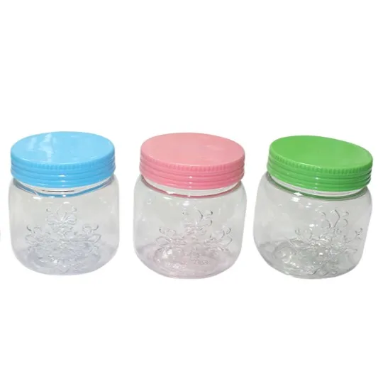 ขวดโหลกลมตัวใสลายนูนดอกลิลลี่คลาสสิก ฝาคละสี สินค้า 15บาท