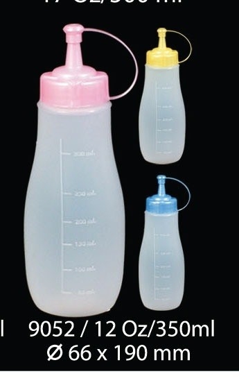 ขวดซอส 12 ออนซ์ มีสเกล ตัวสีใสฝาคละสีมุก 350 ml. ขนาด 66x190 mm. (1*72)