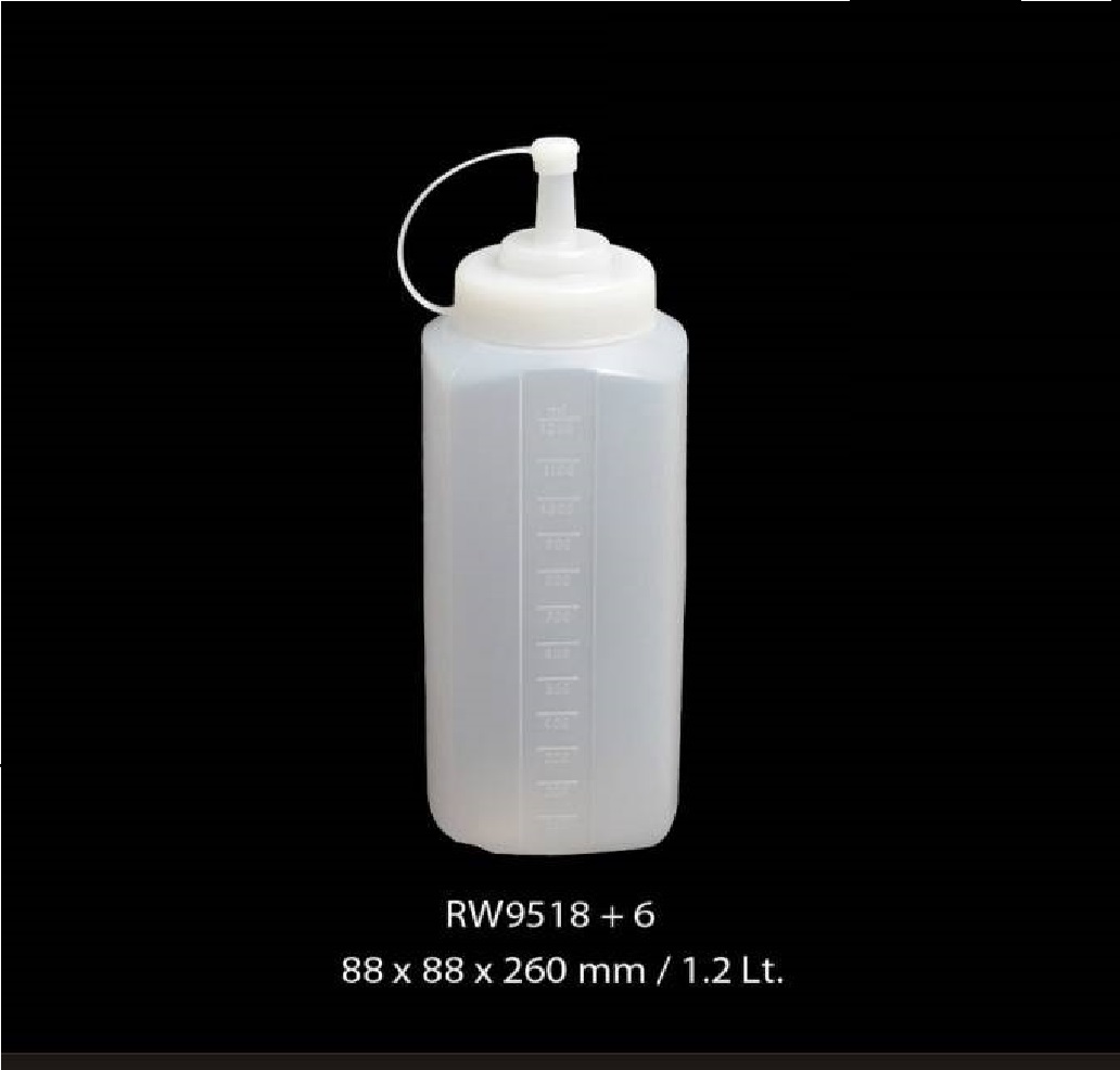 ขวดซอสเหลี่ยม 40 ออนซ์ สีใส 1.2.ลิตร 8.8x8.8x26CM. (1*36)