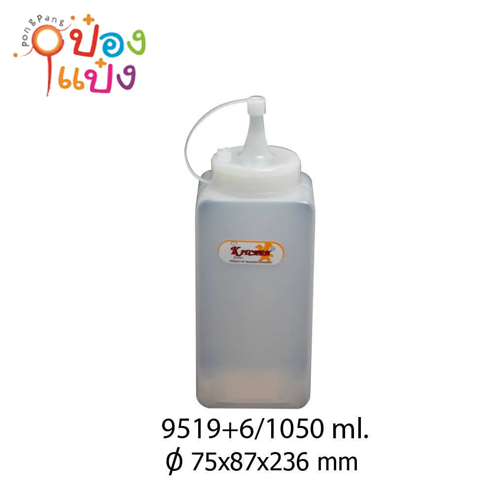 ขวดซอสเหลี่ยม 35 ออนซ์ สีใส 1050ml. 7.5x8.7x23.6CM. (1*36)
