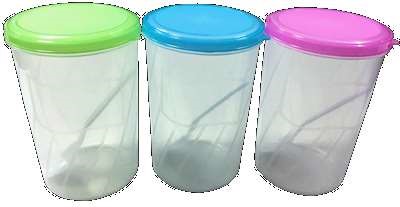 ขวดโหลชีวจิต+ช้อน ตัวใสฝาสี 12x17.5cm (1*96)