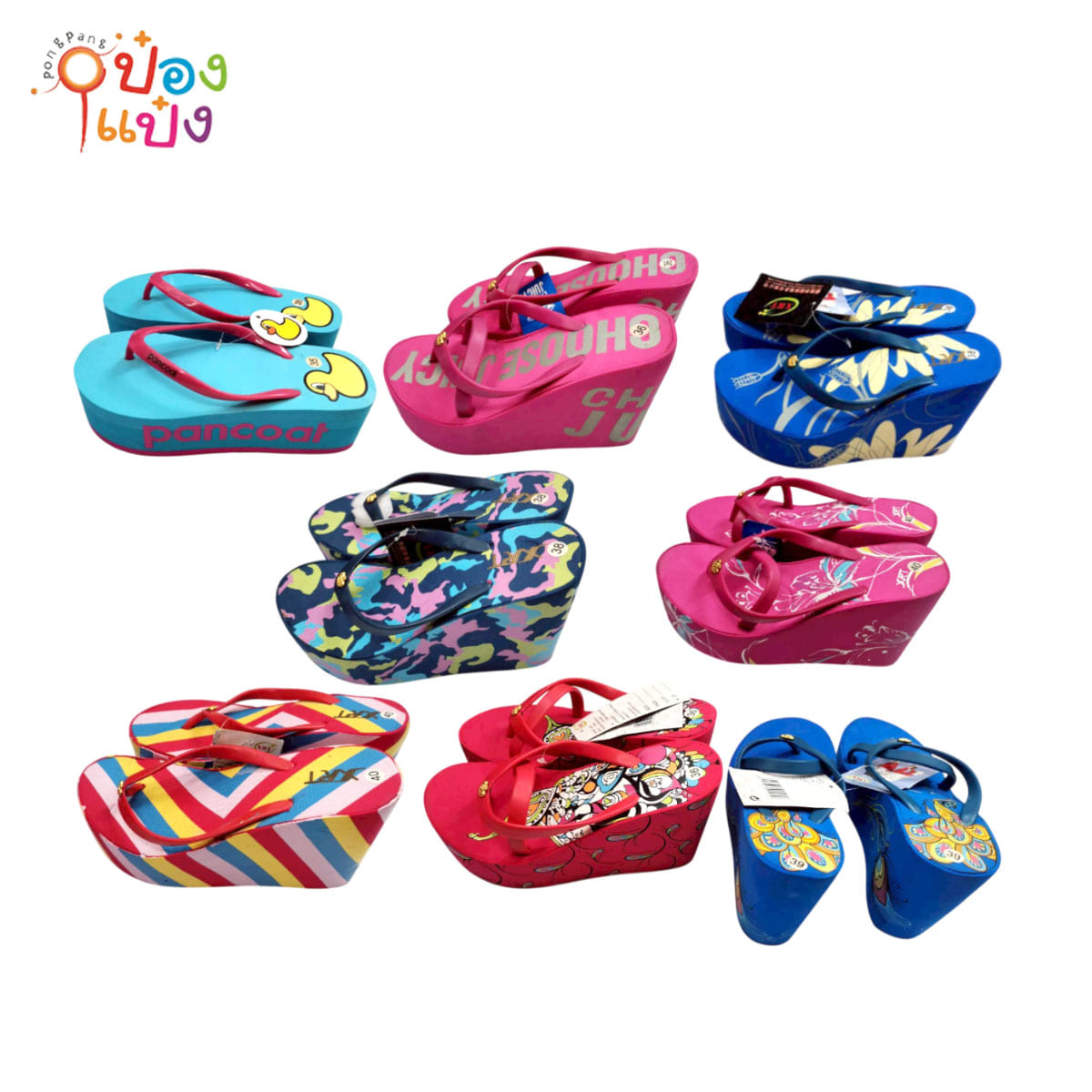 รองเท้าแตะ ส้นหนา (แบบคีบ) ผู้ใหญ่  คละแบบ คละสี คละไซต์  1*12