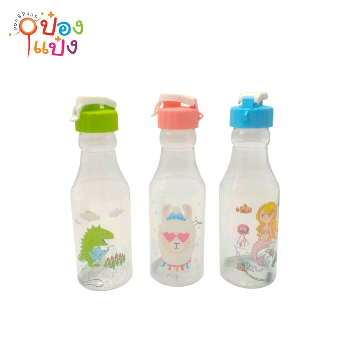 ขวดน้ำพลาสติก 500ml ฝาเกลียว-เปิดเทน้ำ มีที่ห้อย  คละลายนางเงือก - โพนี่