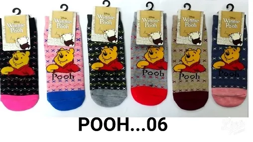 ถุงเท้า แนวแฟชั่น ลาย POOH 06 คละสี ไซส์ 9-12 ฟรีไซต์  (1*12)