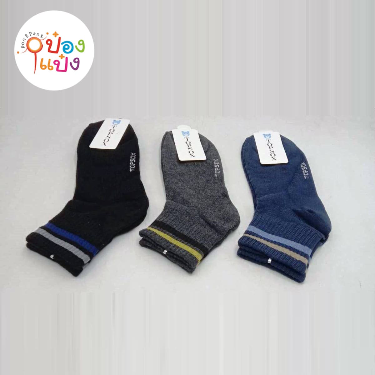 ถุงเท้า WK สีพื้นลายคาด2เส้น คละสี (1*12)