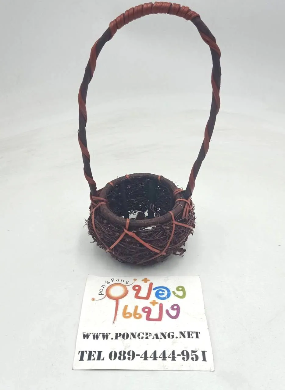 กระถางต้นไม้ เถาวัลย์ แบบถัก มีหูหิ้วแขวน 9x9x22 cm. กลม (1*12) **แพ็ค1มัด10ชิ้น**