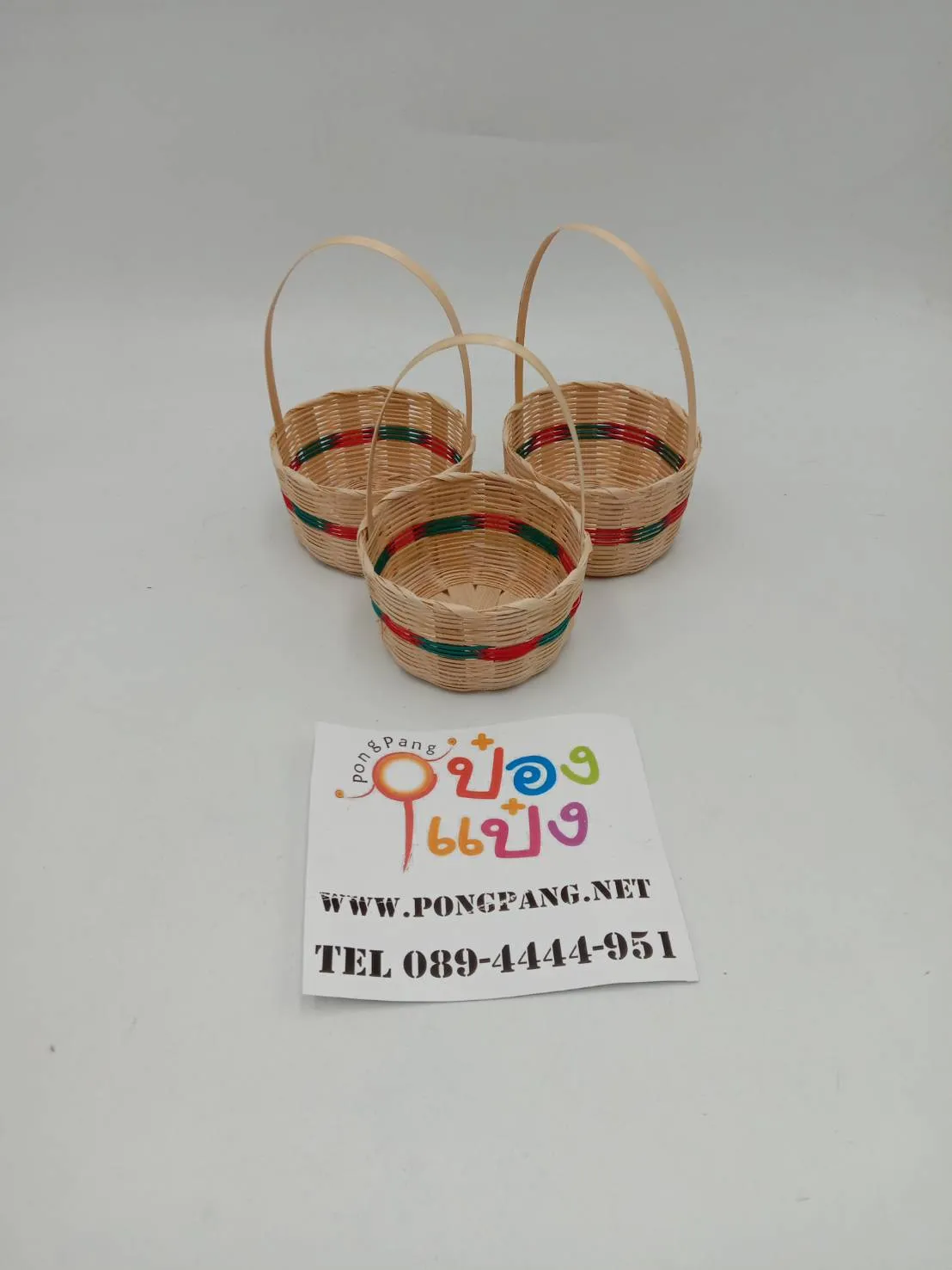 ตะกร้าสานกลมหูหิ้ว สานลาย คละสี ยาว 10x17cm. 1*12