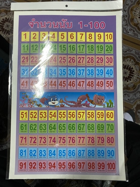 สติ๊กเกอร์เรียนรู้ ตัวเลขอาราบิก1-100 15x21นิ้ว คละสั 1*120