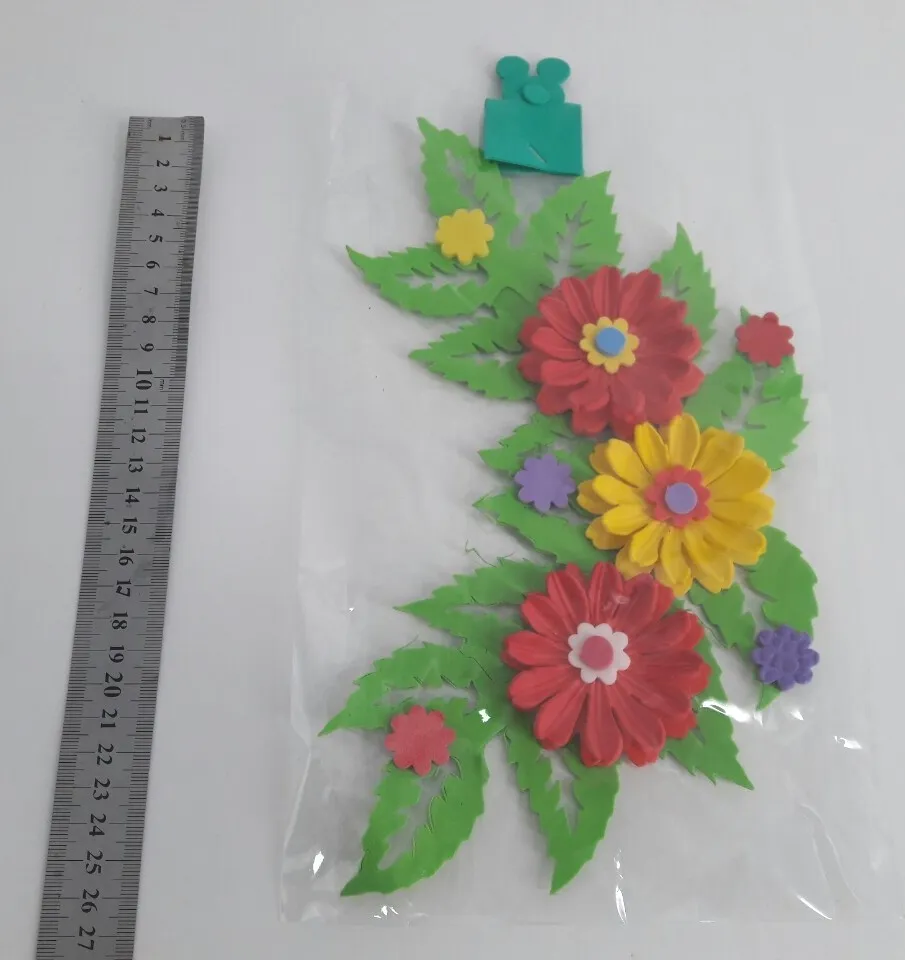 โฟมยาง ติดบอร์ดโค้ง ดอกมุมใบไม้ ดอกไม้เป็นชั้น3ดอก 10x25cm 1*12
