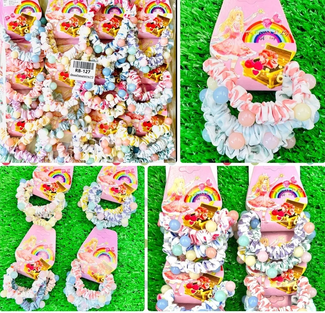 ยางมัดผม คละสี ติดไข่มุก 1x3 (1*12)