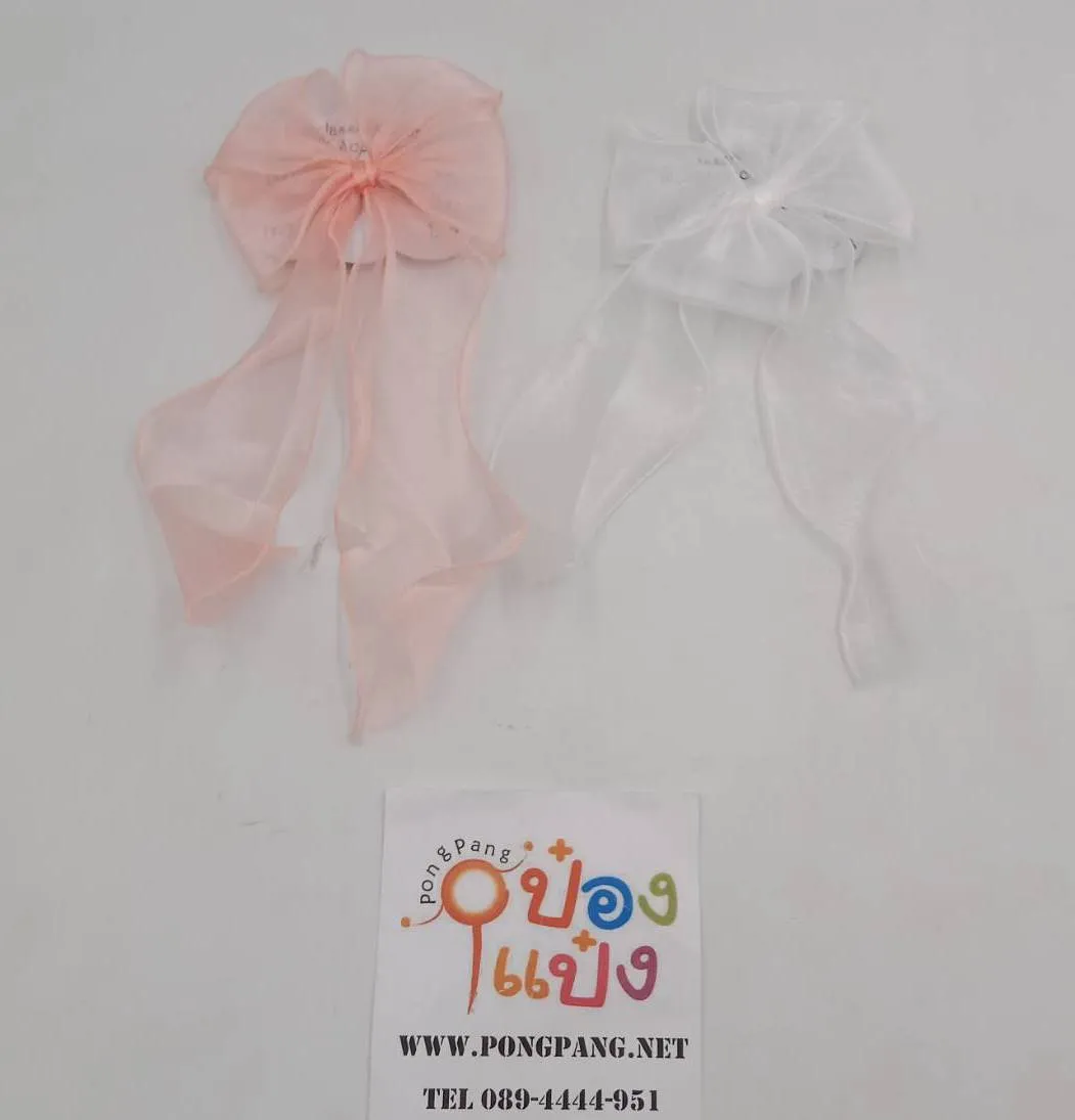 กิ๊บปากเป็ด โบว์ 2 ชั้นหางยาว สีพื้น  คละสี 1*12