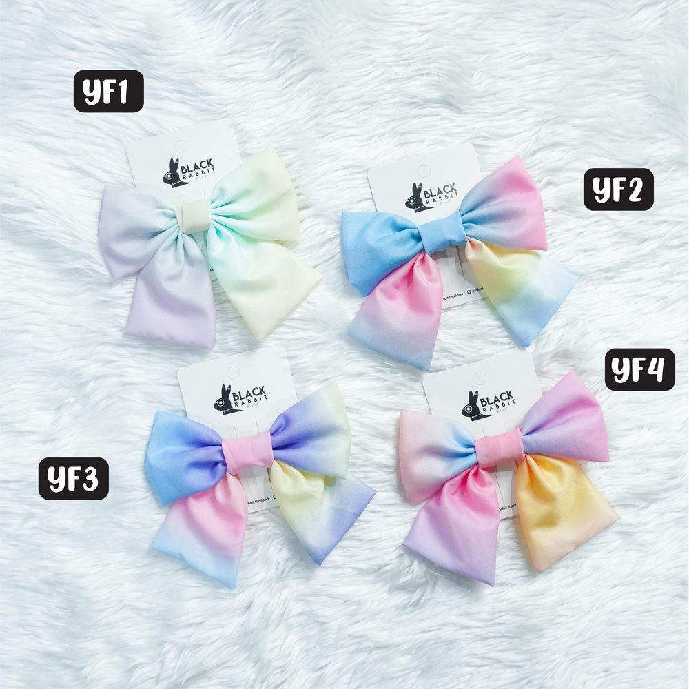 กิ๊บปากเป็ด โบว์ 2 ชิ้น ไมก้าเรนโบว์ (ขนาด 5.5 นิ้ว) คละสี (1*12)