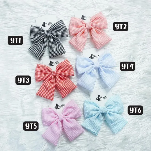 กิ๊บปากเป็ด โบว์ 2 สั้นหางสั้น สก็อต คละสี (1*12)
