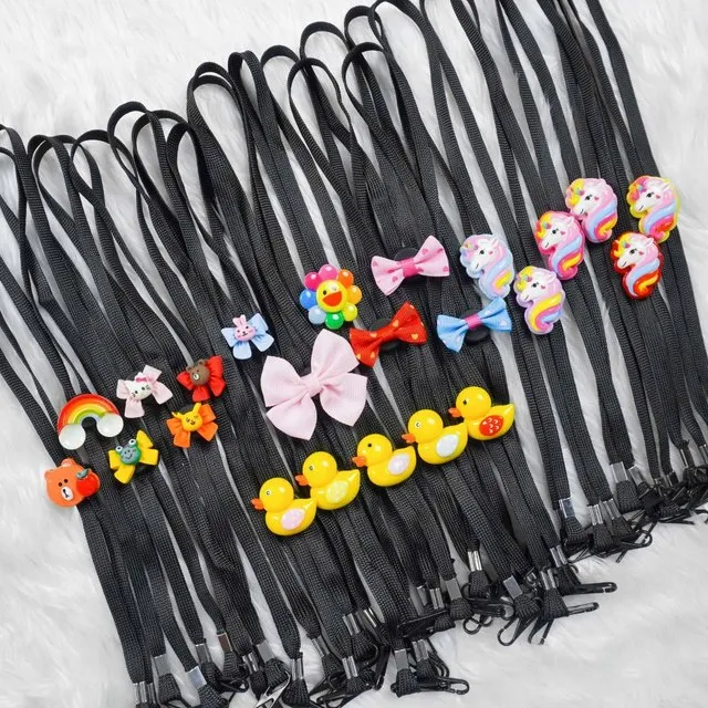 สายคล้องแมส ผ้าปิดจมูก สายแบน สีดำ ตกแต่งคละแบบ (1*12)