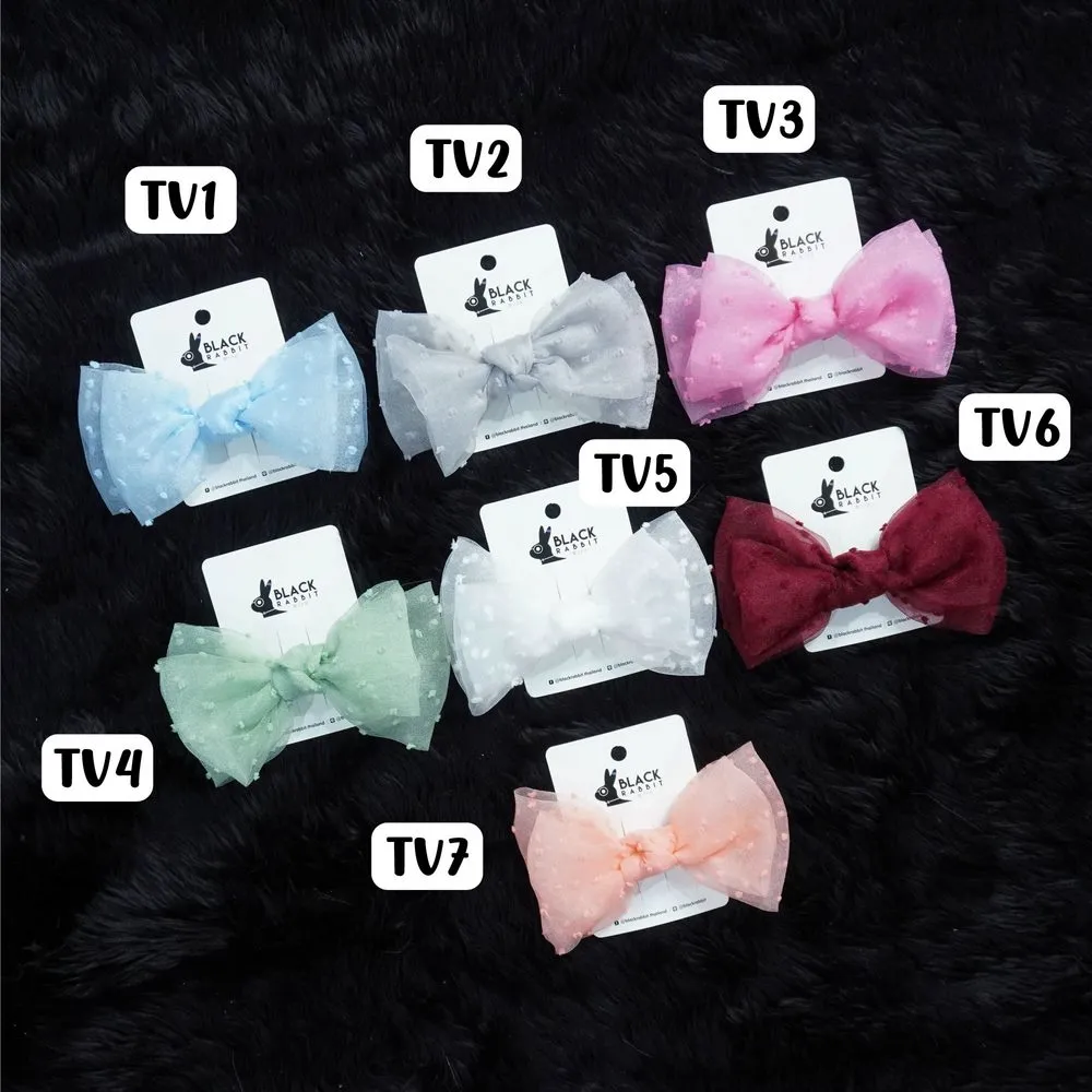 กิ๊บปากเป็ด โบว์ 2 ชั้น คละสี ผ้าปุยฝ้าย (1*12)