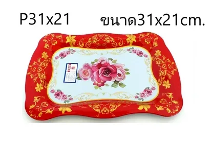ถาดสี่เหลี่ยม เคลือบ ลายดอกไม้ 31x21 cm.  (1*180)