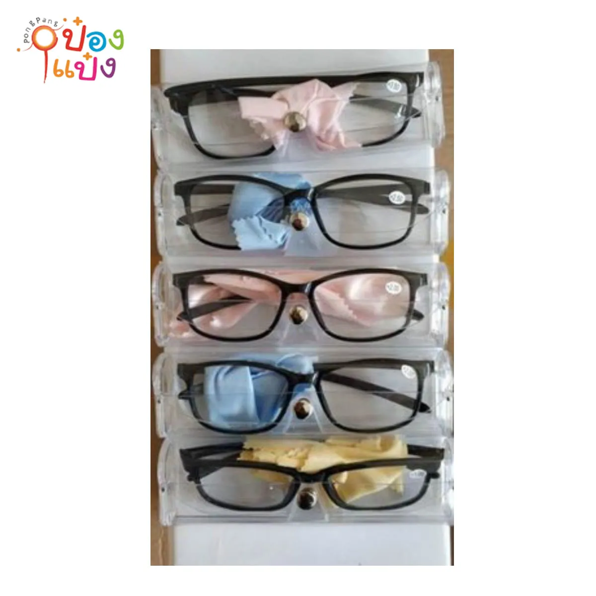 แว่นสายตายาวสีดำเหลี่ยมผืนผ้าขอบมน+กล่องใส+ผ้าเช็ดแว่น 1*480 SG-FA1151 HZP006 S8405 S8137-2 S8137-5 S8137