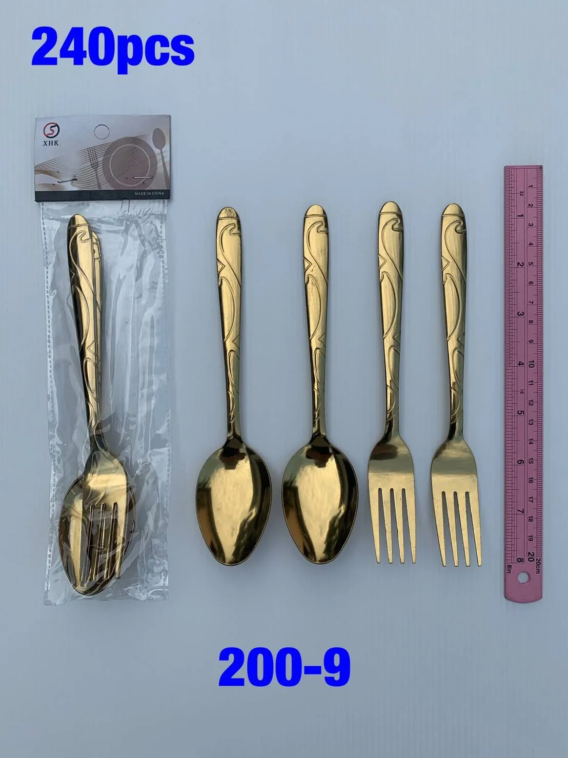 ชุดช้อนส้อม 7นิ้ว ด้ามลายเส้น 2คู่ สีทอง 1*240