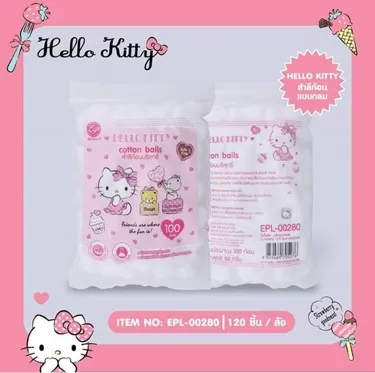 สำลีก้อนบริสุทธ์ 100ก้อน HELLO KITTY 1*120  ลิขสิทธ์ถูกต้อง