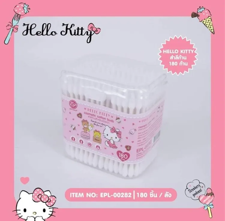 สำลีก้านสำหรับแต่งหน้า 180ก้าน HELLO KITTY 1*180  ลิขสิทธ์ถูกต้อง