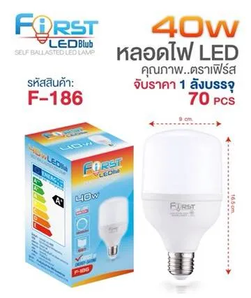 หลอดไฟ LED หัวกลม เหลี่ยม 40W 9x16.5  **50บาท/ชิ้น ขั้นต่ำ 6 ชิ้น