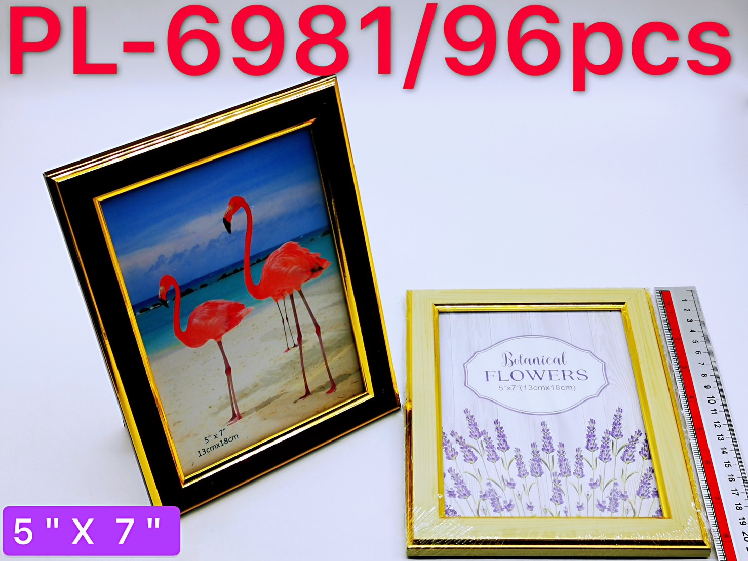 กรอบรูป PVC สีพิ้งโกลว์  ขอบขาว 2 ชั้น 5x7 