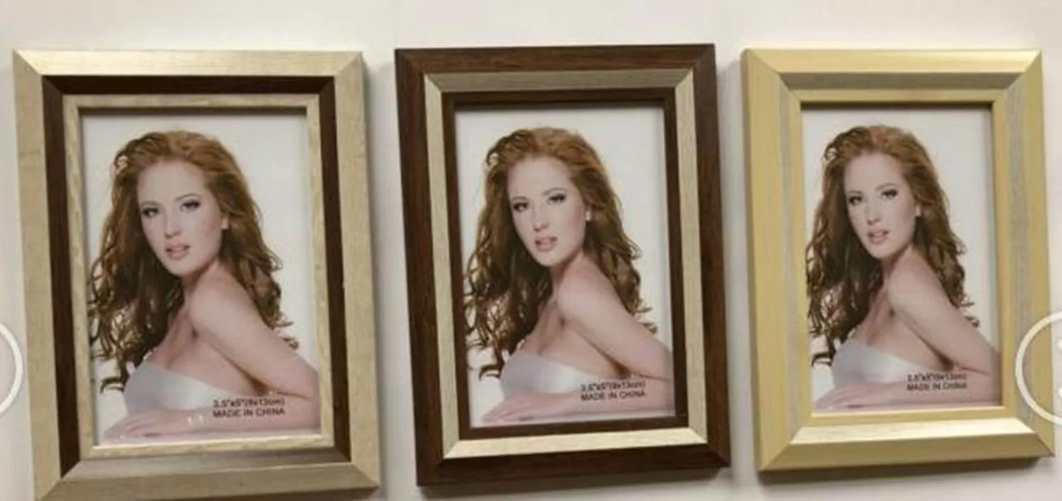 กรอบรูปPVCใส ไฮโซ 5x7 สีไม้  ขอบมีเอียง2ชั้น 