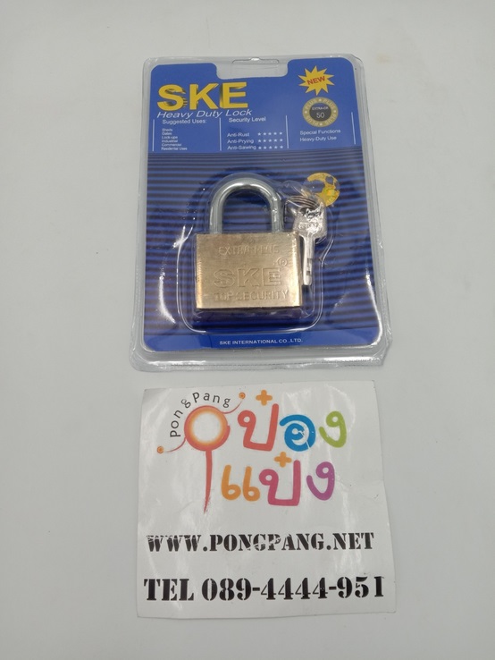 แม่กุญแจทอง คอสั้น 50M. สีทองเงา  เหลี่ยม+โค้ง อย่างดีแผงน้ำเงิน 1*72 TP-50GL S750