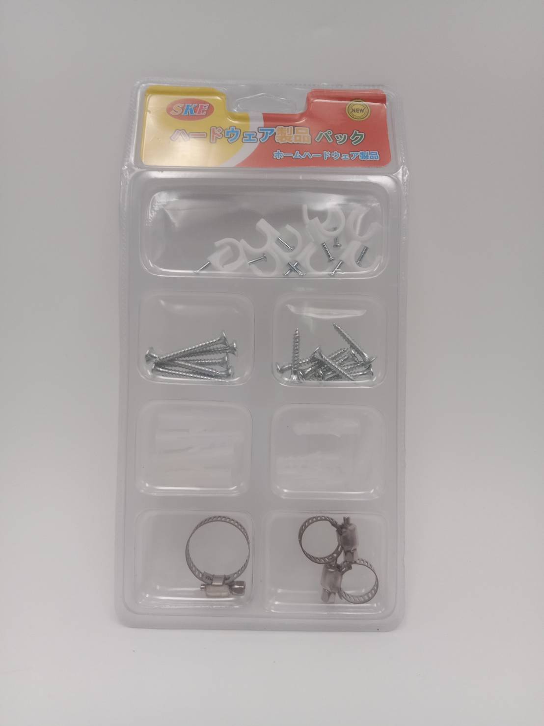 *ชุดน๊อต+พุก+กิ๊บเดินสายไฟ+สายรัด แผงใส7ช่อง คละขนาด