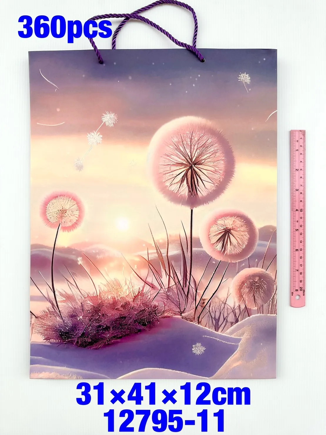 ถุงกระดาษหูหิ้ว แนวตั้ง ลายดอกนุ่น  31x41x12cm. 1x360