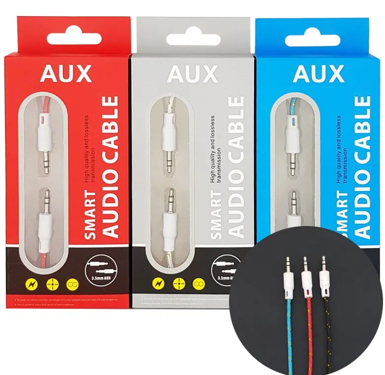 สายสัญญาณ  AUX สายถัก 3.5 mm กล่องสี    #BA155