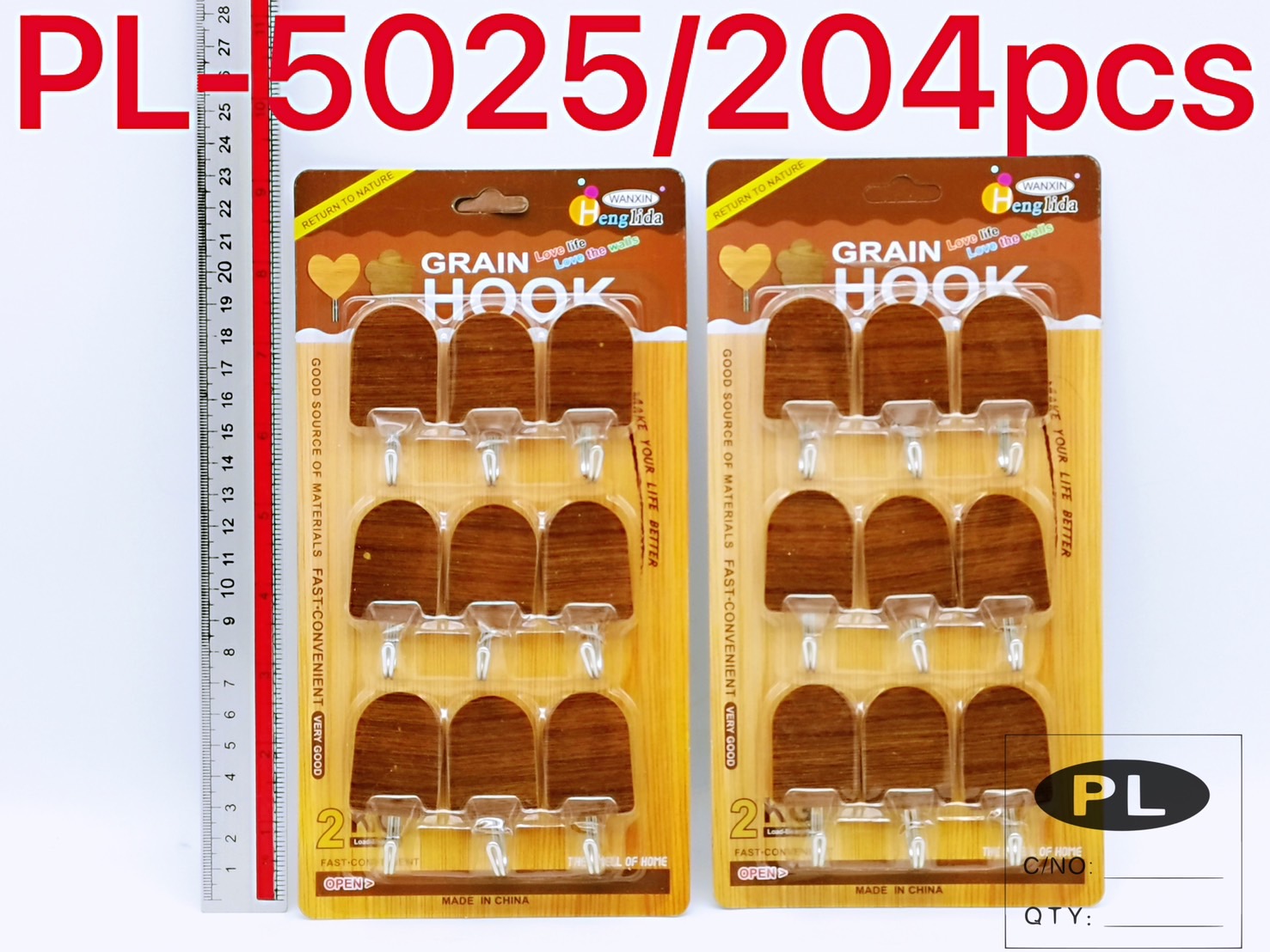 ตะขอ1x9 ลายไม้ หัวมน ขนาด 2x2 นิ้ว 1*204