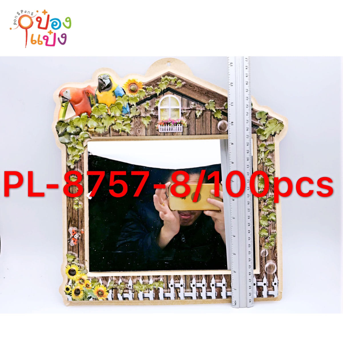 กระจก ติดผนัง ลายบ้าน ขอบพลาสติก 1x100