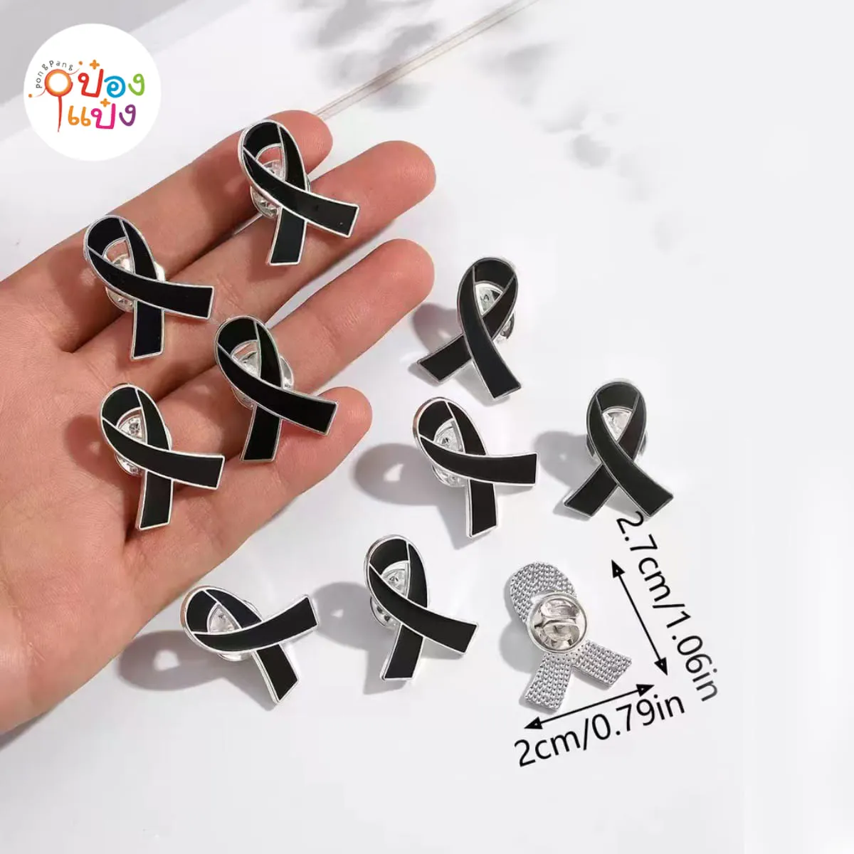 เข็มกลัด ริบบิ้น ติดเสื้อ ไว้อาลัย ติดปกเสื้อ  2cm.x2.7cm.#1*500 S8448-1