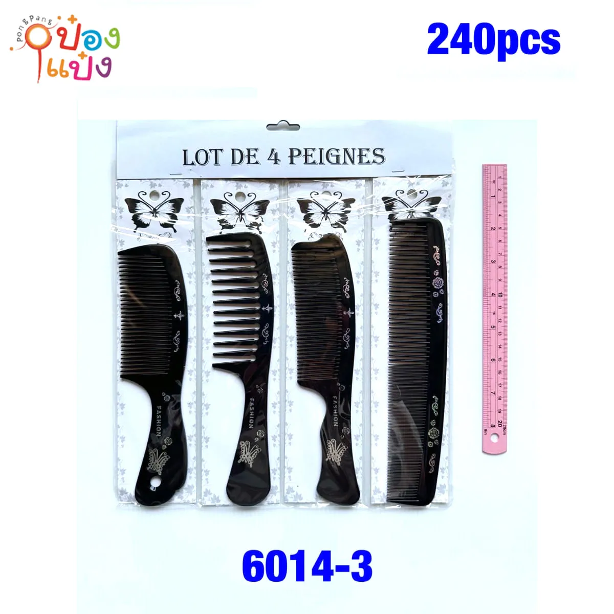 หวีสีดำ 1x4 คละแบบ พิมพ์ลาย  1*240 XTH6014-3