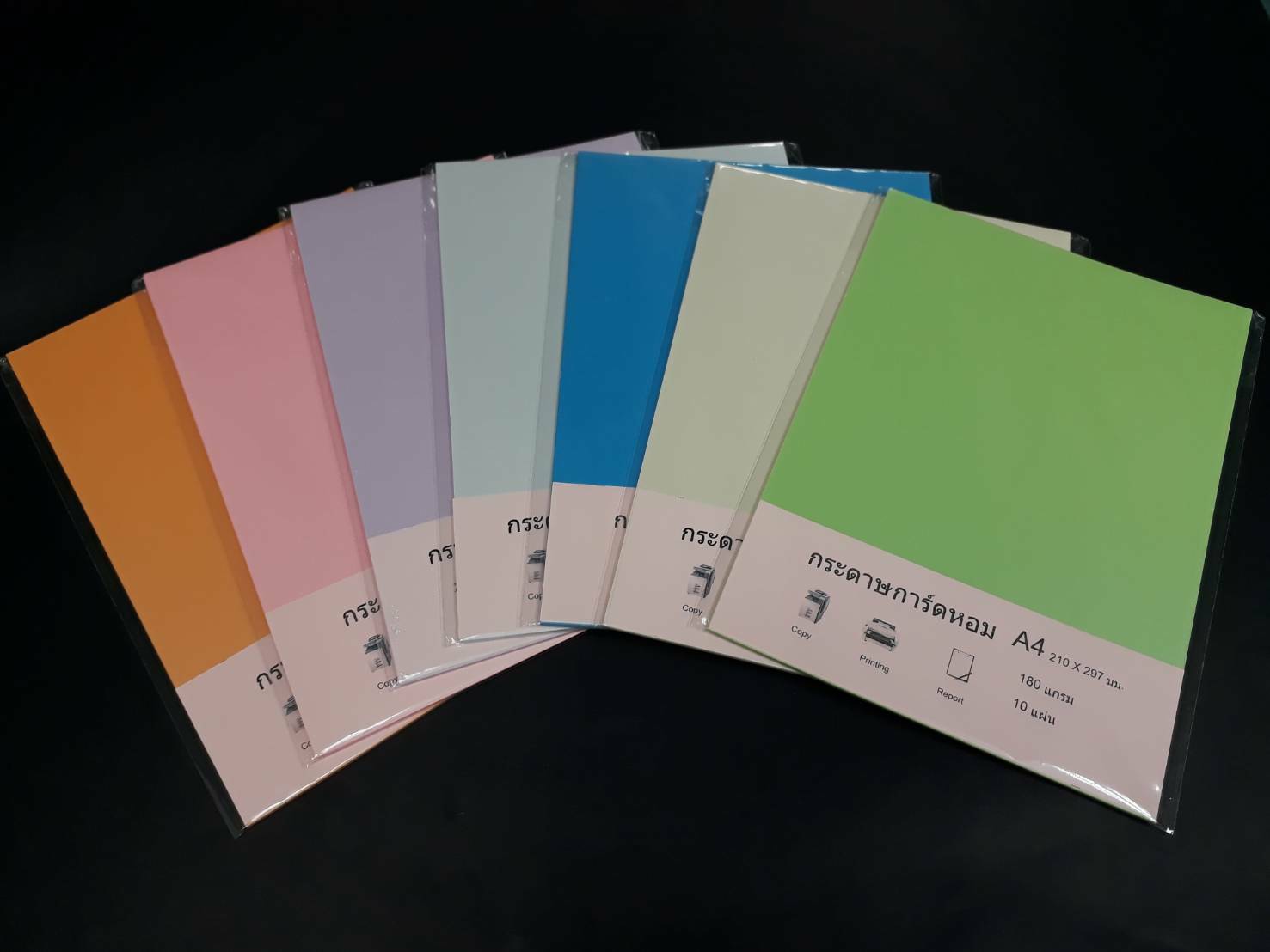 กระดาษการ์ดหอม สีพื้น คละสี A4 180 แกรม 10 แผ่น (1*12)